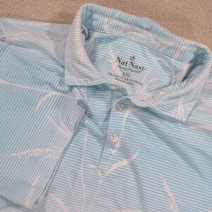 Nat Nast Short Sleeve Polo Shirt Men's Size XXL Blue & White Cotton Polyester